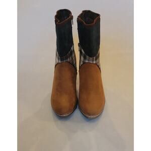 Muk Luks Heeled Ankle Boots Size 10 Colorblock Plaid Side Zip